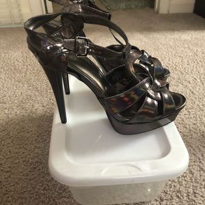 City streets gray iridescent platform heels